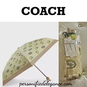 NEW Coach Lemon Print Garden Glade Yellow Multi UV Protection Mini Umbrella
